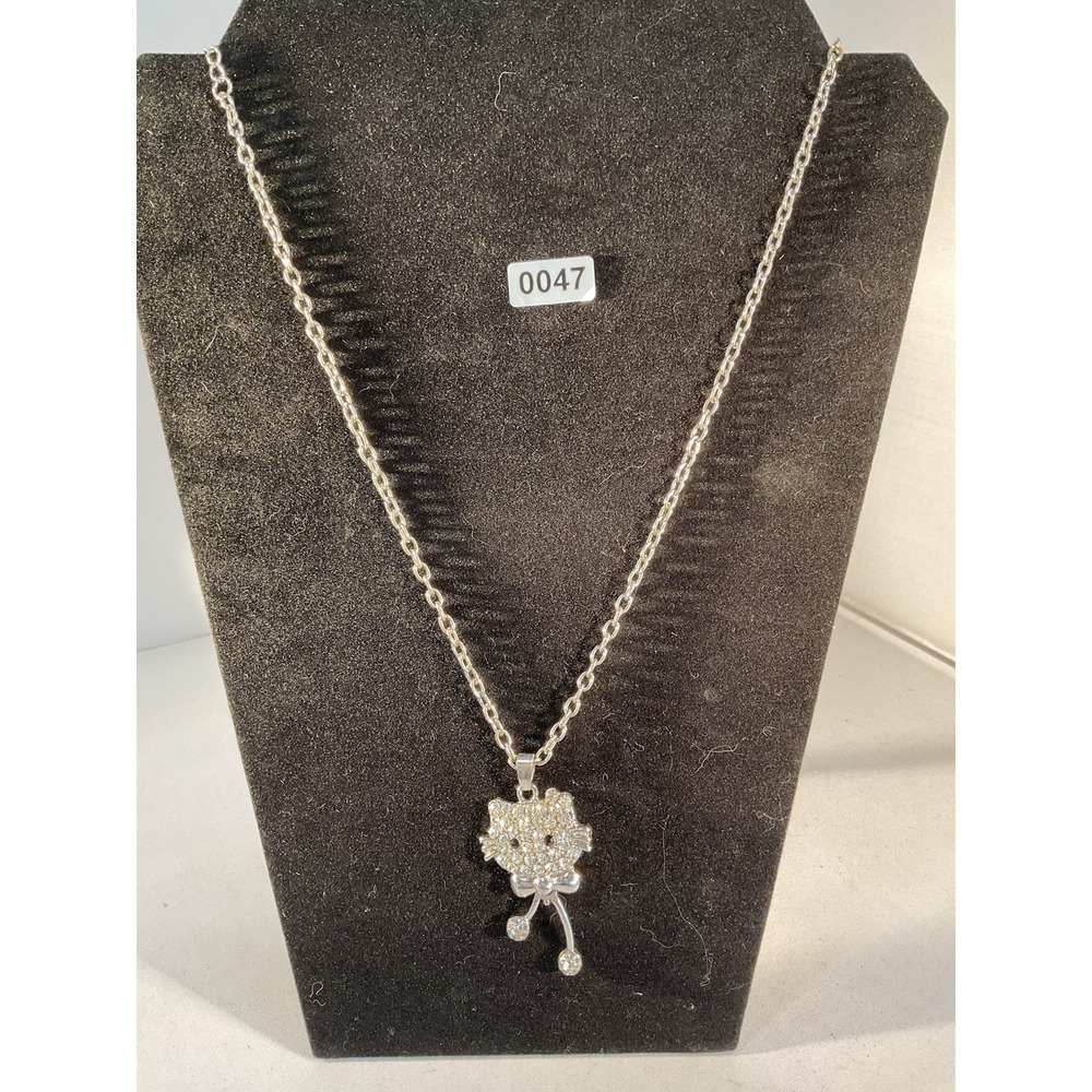 Hello Kitty Necklace Silver Plated Finish Clear Rhinestone Crystals